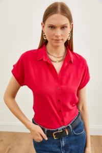 Olalook Women Fuchsia Yarasa Viscose Shirt - Image 3