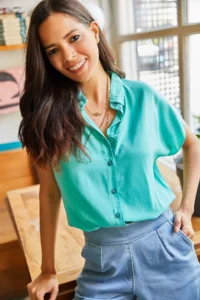 Olalook Women's Mint Green Bat Viscose Shirt