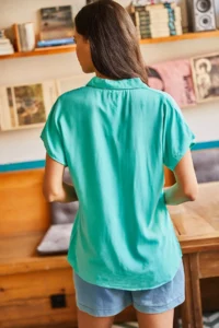 Olalook Women's Mint Green Bat Viscose Shirt - Image 2