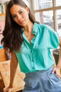 Olalook Women's Mint Green Bat Viscose Shirt - Image 6