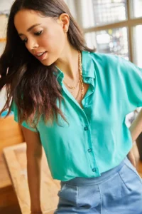 Olalook Women's Mint Green Bat Viscose Shirt - Image 7