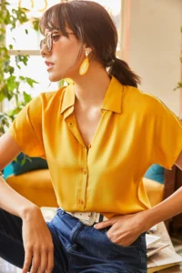 Olalook Women Mustard Yarasa Viscose Shirt