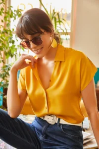 Olalook Women Mustard Yarasa Viscose Shirt - Image 3