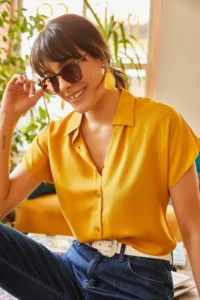 Olalook Women Mustard Yarasa Viscose Shirt - Image 4