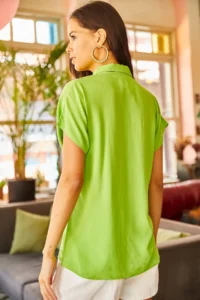 Olalook Women's Pistachio Green Bat Viscose Shirt - Image 2