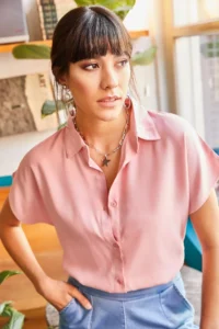 Olalook Women Powder Pink Yarasa Viscose Shirt