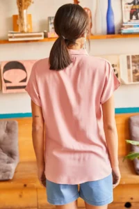 Olalook Women Powder Pink Yarasa Viscose Shirt - Image 2