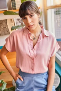 Olalook Women Powder Pink Yarasa Viscose Shirt - Image 3