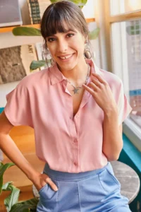 Olalook Women Powder Pink Yarasa Viscose Shirt - Image 4