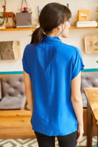 Olalook Women Saks Blue Blue Blue Yarasa Viscose Shirt - Image 2