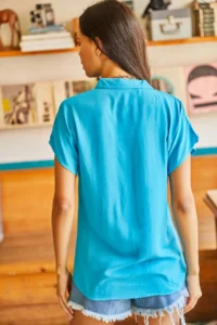 Olalook Women Sky Blue Bat Viscose Shirt - Image 2