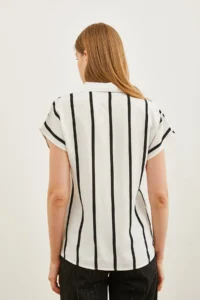 Olalook Women's White Striped Bat Viscose Shirt - Image 3