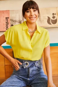 Olalook Women Yellow Yarasa Viscose Shirt
