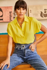 Olalook Women Yellow Yarasa Viscose Shirt - Image 3