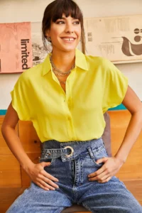 Olalook Women Yellow Yarasa Viscose Shirt - Image 5