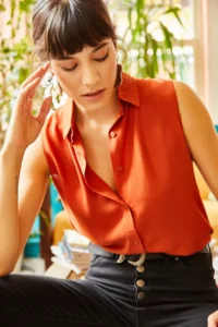 Olalook Women Cinnamon Sleeveless Viscose Shirt