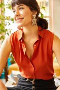 Olalook Women Cinnamon Sleeveless Viscose Shirt - Image 3