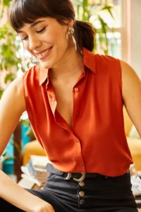 Olalook Women Cinnamon Sleeveless Viscose Shirt - Image 4