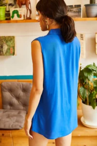 Olalook Women Saks Blue Blue Blue Sleeveless Viscose Shirt - Image 2