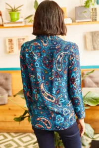 Olalook Women Blue Shawl Patterned Shirt - Image 2