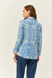 Olalook Women's Indigo Zebra Patterned Viscose Shirt - Image 2