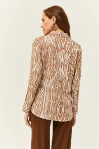 Olalook Women's Mink Zebra Patterned Viscose Shirt - Image 2