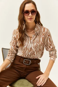 Olalook Women's Mink Zebra Patterned Viscose Shirt - Image 4