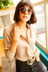 Olalook Women's Milk Coffee Woven Viscose Regular Fit Shirt - Image 5
