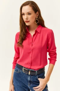 Olalook Women's Fuchsia Woven Viscose Regular Fit Shirt