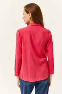 Olalook Women's Fuchsia Woven Viscose Regular Fit Shirt - Image 2