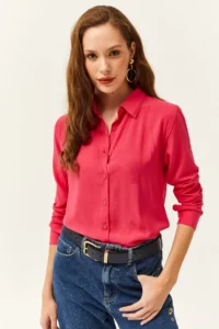 Olalook Women's Fuchsia Woven Viscose Regular Fit Shirt - Image 3