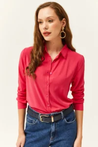 Olalook Women's Fuchsia Woven Viscose Regular Fit Shirt - Image 4