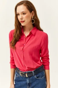 Olalook Women's Fuchsia Woven Viscose Regular Fit Shirt - Image 5