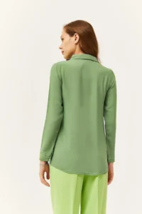 Olalook Women's Green Woven Viscose Regular Fit Shirt