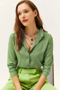 Olalook Women's Green Woven Viscose Regular Fit Shirt - Image 3
