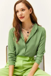 Olalook Women's Green Woven Viscose Regular Fit Shirt - Image 4