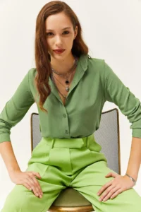 Olalook Women's Green Woven Viscose Regular Fit Shirt - Image 5