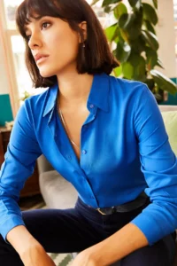 Olalook Women's Saks Blue Woven Viscose Regular Fit Shirt - Image 4