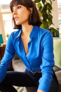 Olalook Women's Saks Blue Woven Viscose Regular Fit Shirt - Image 5