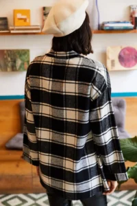 Olalook Women's Black and White Single Pocket Thick Plaid Lumberjack Shirt - Image 2