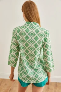 Olalook Women's Baklava Green Sleeve Folded Linen Shirt - Image 2