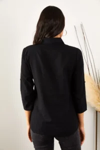 Olalook Women Black Kol folded Linen Shirt - Image 2