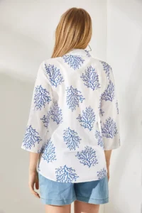 Olalook Women's Bush Blue Sleeve Folded Linen Shirt - Image 5