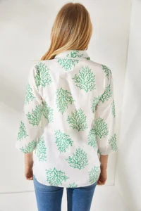 Olalook Women's Bush Green Sleeve Folded Linen Shirt - Image 5