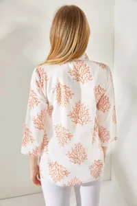 Olalook Women's Bush Orange Sleeve Folded Linen Shirt - Image 5