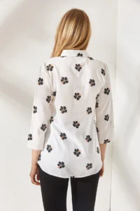 Olalook Women's Daisy Black Sleeve Folded Linen Shirt - Image 6