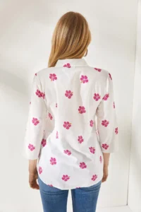 Olalook Women's Daisy Fuchsia Sleeve Folded Linen Shirt - Image 4