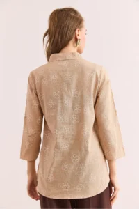 Olalook Women's Ivy Beige Sleeve Folded Linen Shirt - Image 2