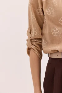 Olalook Women's Ivy Beige Sleeve Folded Linen Shirt - Image 7