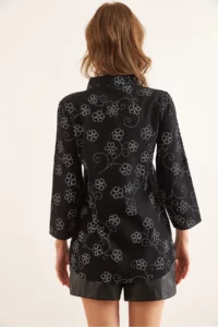 Olalook Women's Ivy Black Sleeve Folded Linen Shirt - Image 2